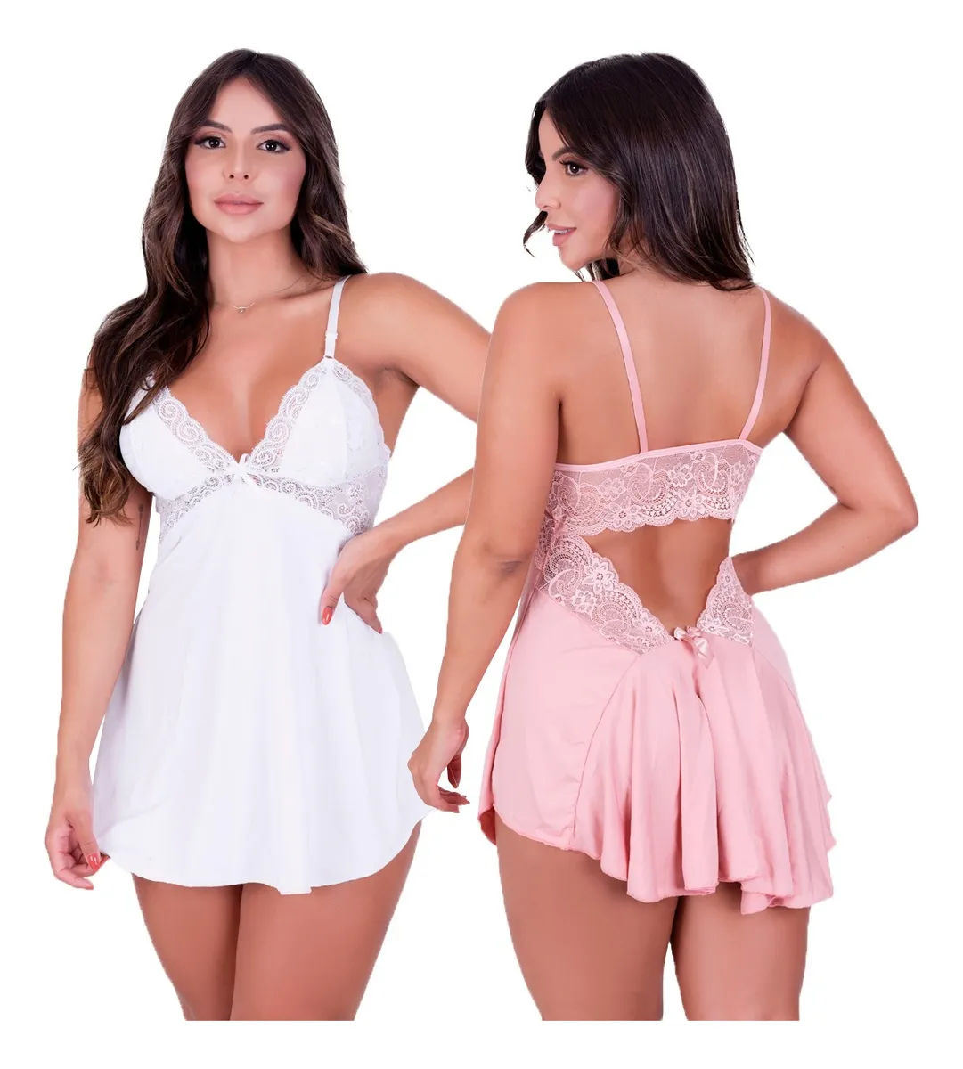 Kit 2 Camisolas De Renda Decote Nas Costas Pijama Verão